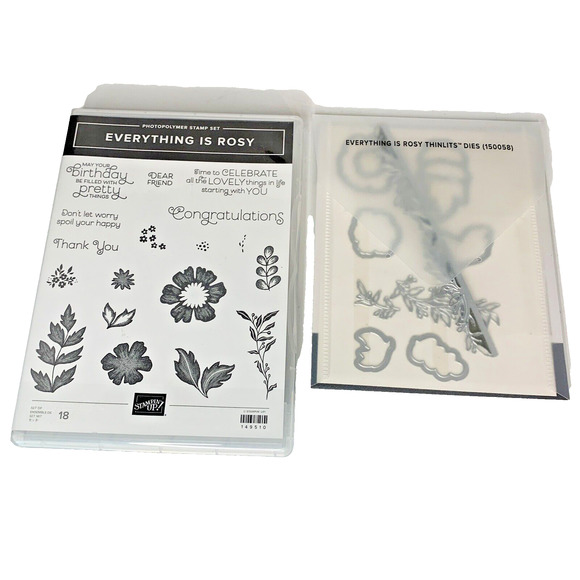 Stampin Up Everything is Rosy Stamp Set & Thinlits Dies Flowers Greetings - Picture 1 of 4